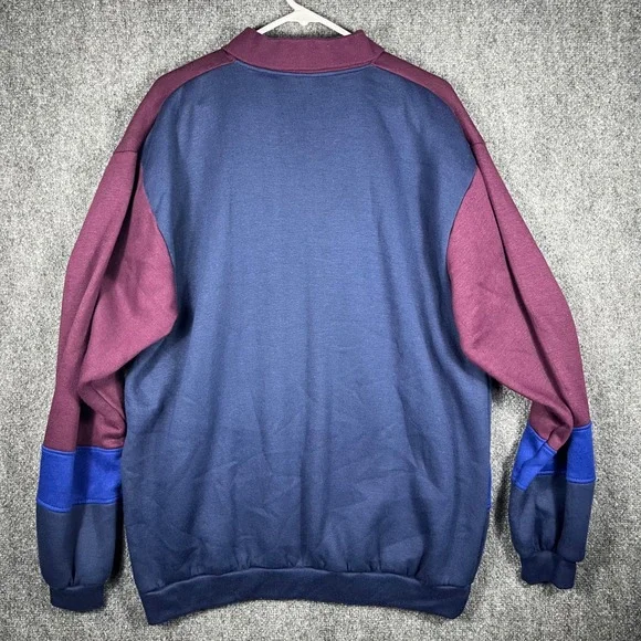 Spalding Polo Sweatshirt Mens XL Burgundy Navy Blue Colorblock Vintage Athletic - Picture 4 of 7
